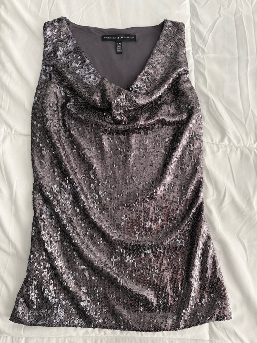 White House Black Market Metallic Black Sequin Cowl Neck Tank